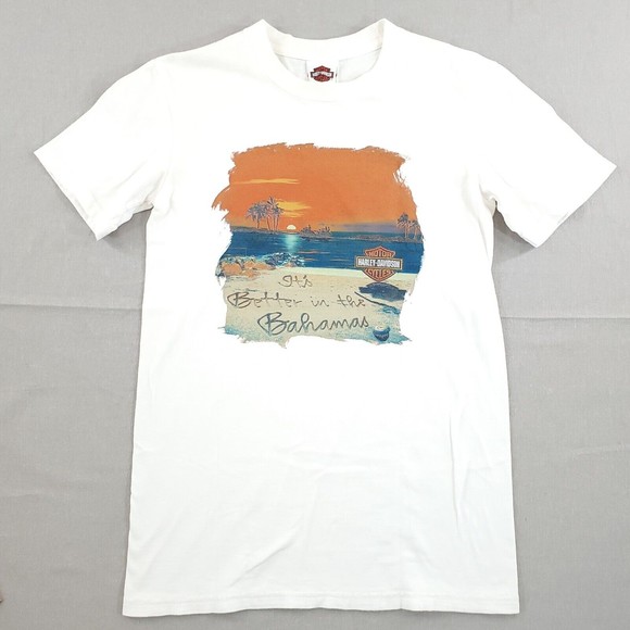 Harley Davidson It Better In The Bahamas White Short Sleeve Beach Sunset Small - Picture 4 of 10